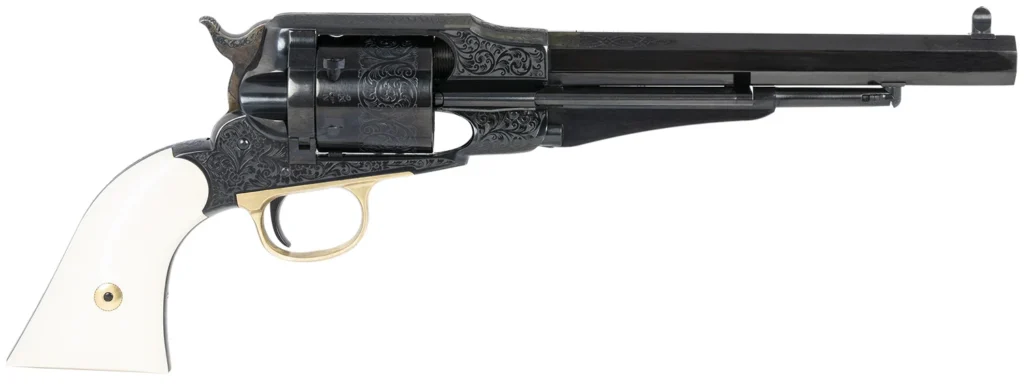 Taylors & Company 550761 Remington Conversion LawDawg 45 Colt (LC) Caliber with 8" Barrel, 6rd Capacity Cylinder, Overall Blued Engraved Finish Steel & 2-Piece Ivory Grip