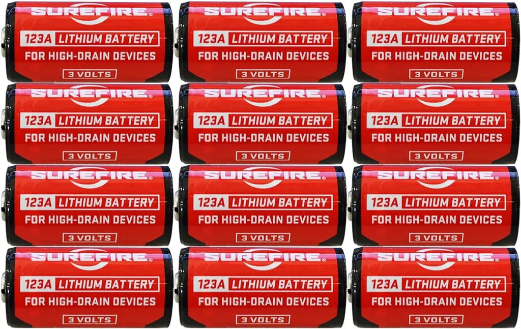 SureFire SF12ABBCS 123A Batteries  Red/Black 3.0 Volts 1,550 mAh (12) Single Package Clamshell