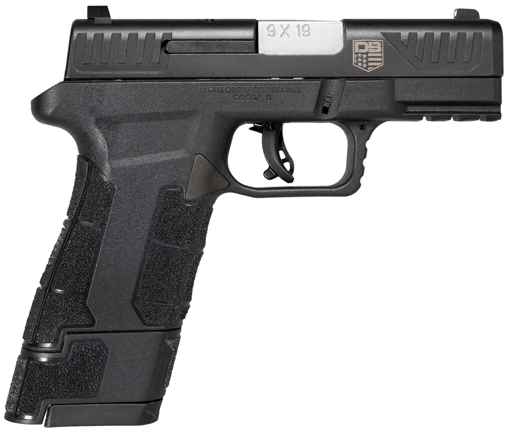 Diamondback DB0300P001 AM2  Sub-Compact Frame 9mm Luger 17+1, 3.50" Stainless Steel Barrel, Black Nitride Serrated Stainless Steel Slide, Black Polymer Frame w/Picatinny Rail & Polymer Grip