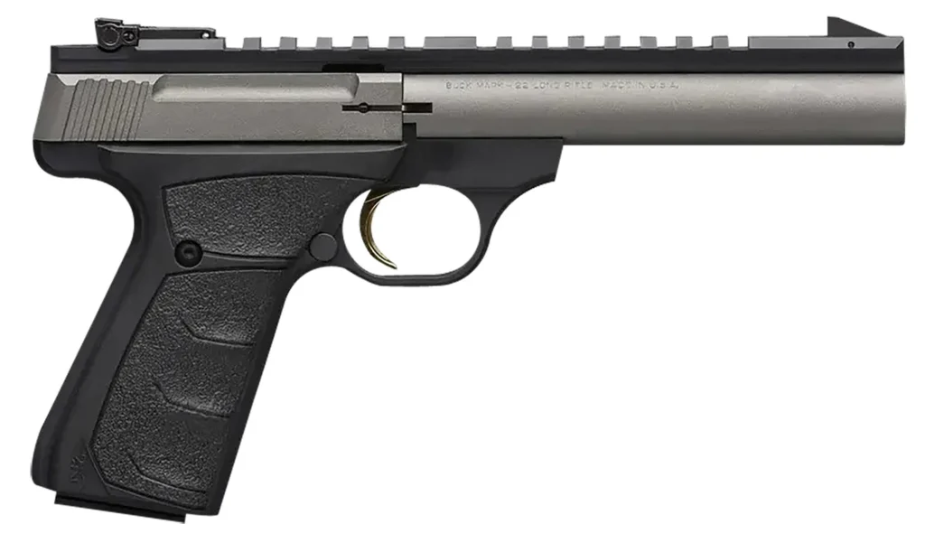 Browning 051586490 Buck Mark Field/Target 22 LR 10+1 5.50" Tungsten Gray Cerakote Steel Bull Barrel & Serrated Steel w/Picatinny Rail Slide, Matte Black Alloy Receiver Black Polymer Grips