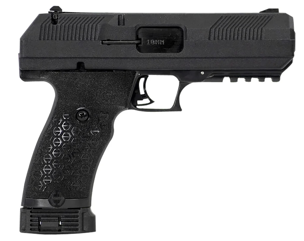 Hi-Point JXP10NTB JXP  10mm Auto 10+1 4.50" Black Steel Barrel, Black Powder Coated YC9 Styled/Serrated Steel Slide, Black Polymer Frame w/Picatinny Rail, Black Textured Polymer Grip