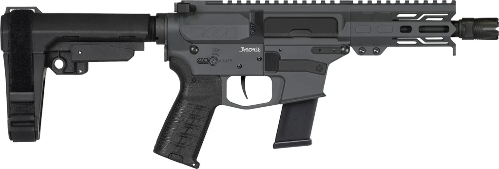 CMMG 45AB70FSG Banshee MKG 45 ACP 13+1 5" Black Nitride Medium Taper Threaded Barrel, EML 4" M-LOK Handguards, Sniper Gray Cerakote Aluminum Picatinny Rail Receiver, CMMG Zeroed Grips