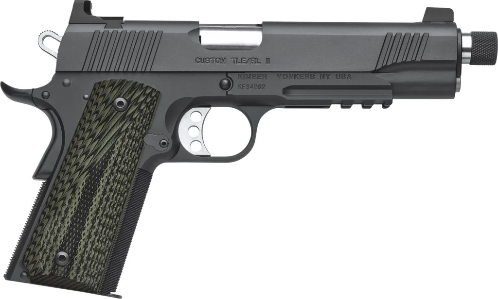 Kimber Mfg, Inc 3200337 TLE II  45 ACP 7+1 5" Stainless Threaded Barrel, Matte Black Serrated Steel Slide, Matte Black Steel Frame w/Beavertail & Picatinny Rail, Aggressively Textures G-10 Grip