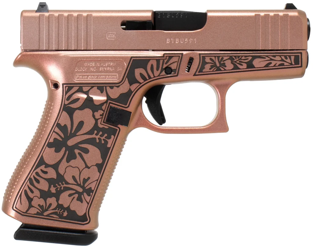 Glock UI4350204NHIBCHIM G43 Gen3 Sub-Compact Frame 9mm Luger 6+1 3.41" Black Steel Barrel, Chimera Cerakote Serrated Steel Slide, Chimera w/Hibiscus Cerakote Polymer Frame, Right Hand